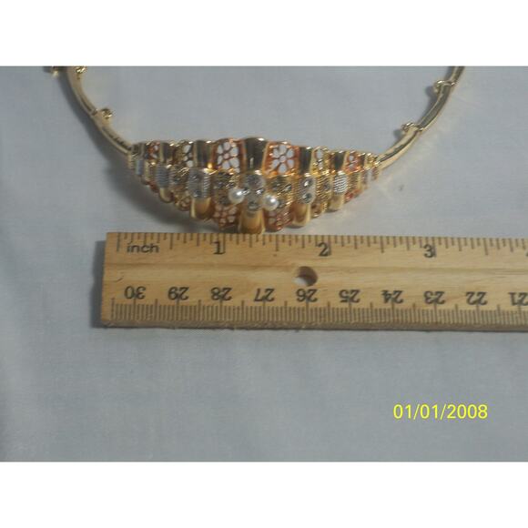 Tri color gold silver 4pc necklace set, wedding MOB bridal prom party necklace - Picture 3 of 9